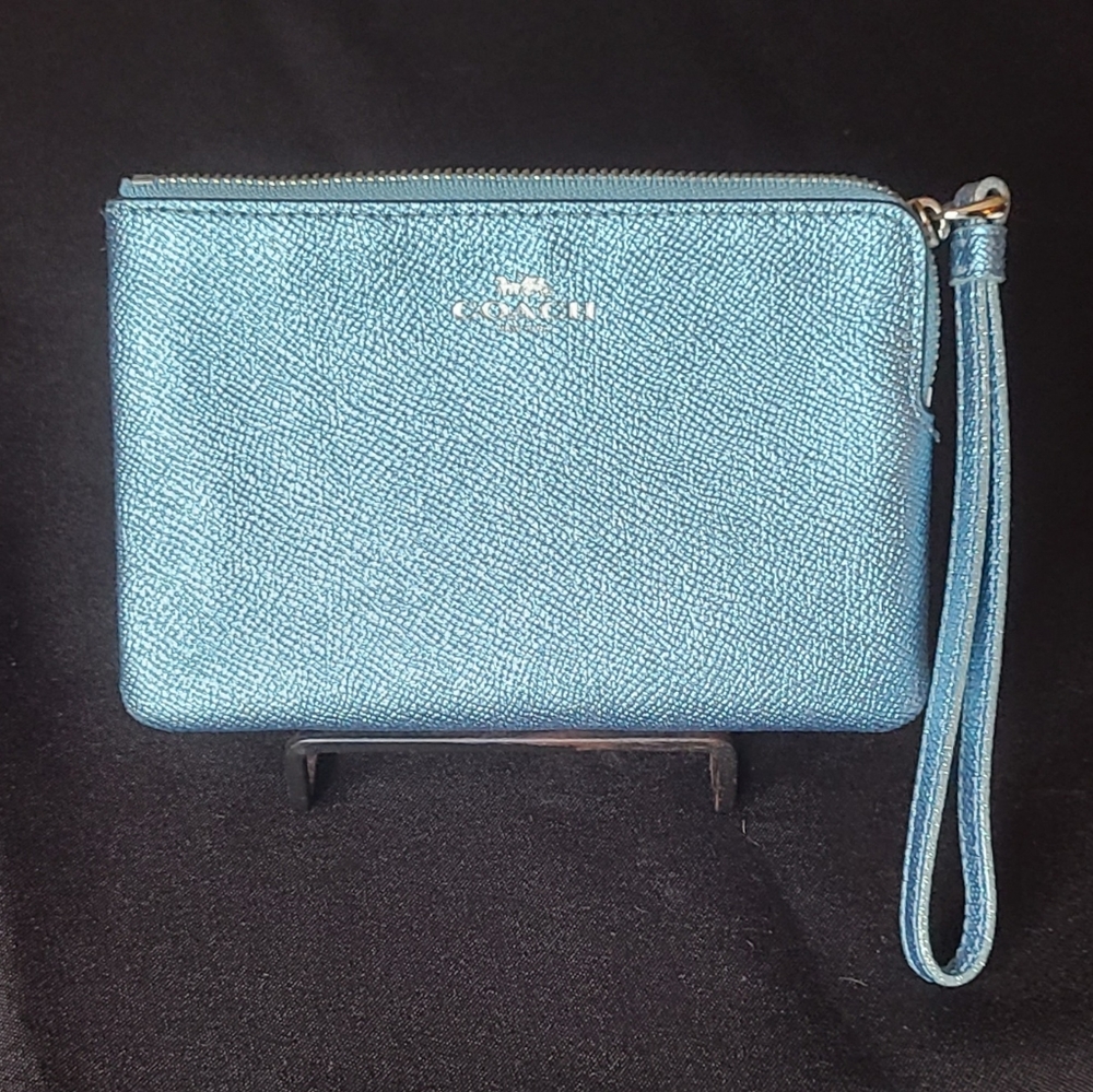 Coach Light Blue Metallic/Glitter Wristlet